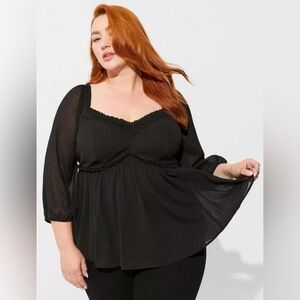 NEW Torrid Babydoll Chiffon Blouson Sleeve Top Black Witchy Fairy Sz 2X (18-20)